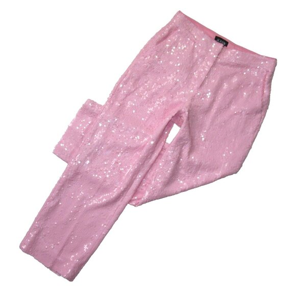 NWT J.Crew Collection Ingrid in Peony Pink Sequin High Rise Wide Leg Pants 10 - Picture 1 of 5